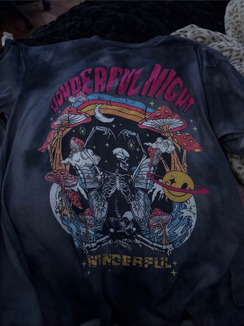 SHEIN Black Graphic "Wonderful Night" Short Sleeve Tee
